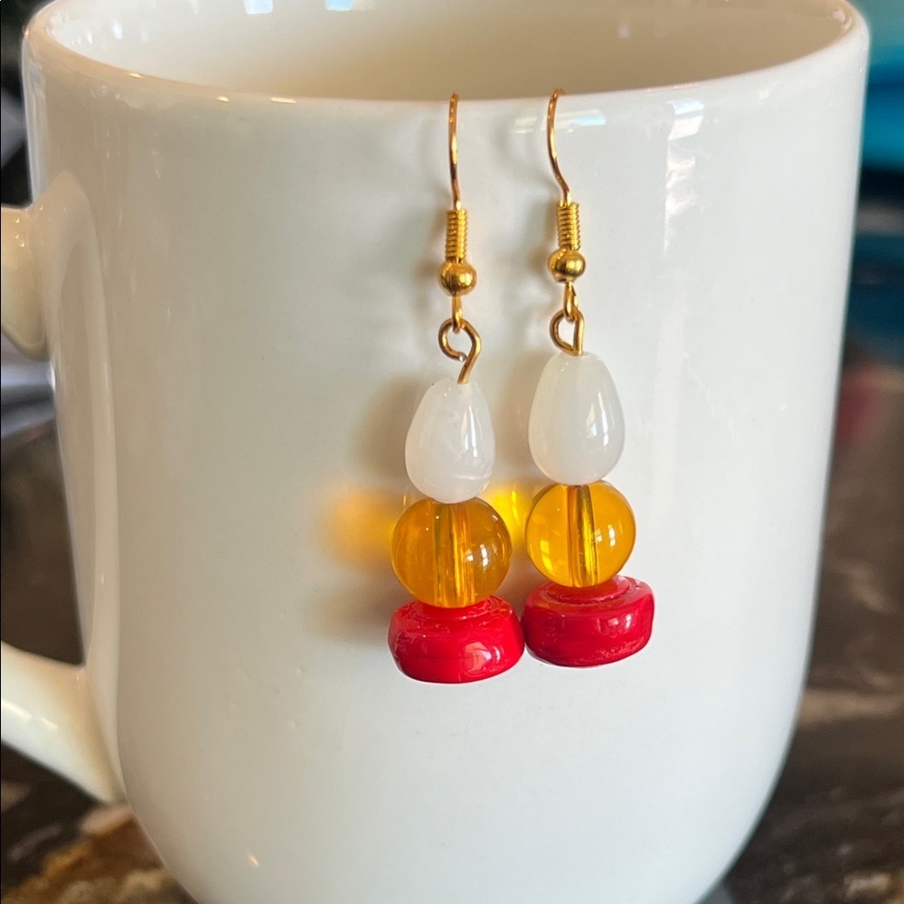 Artisan Red and Gold Beaded Earrings